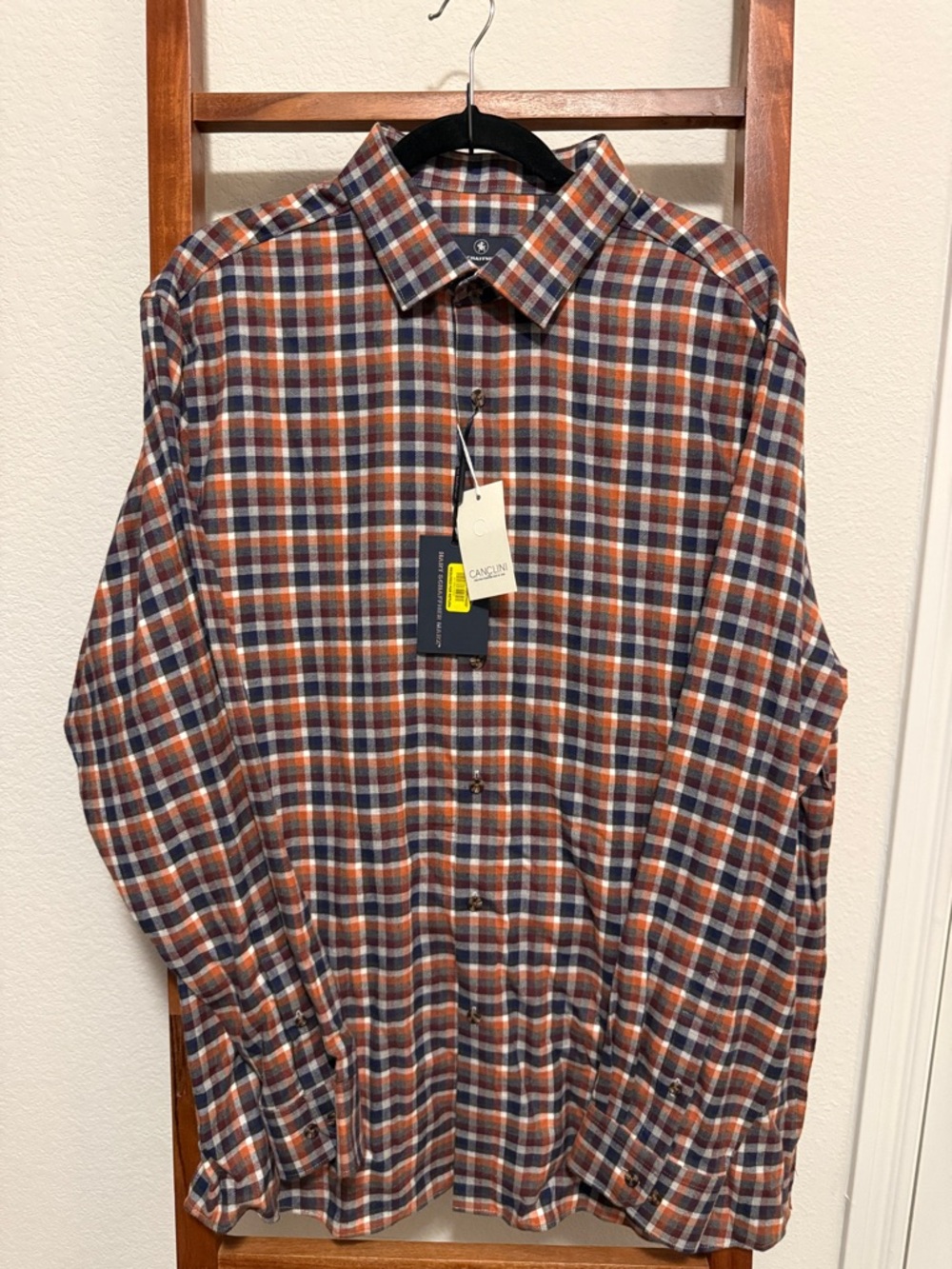 Hart Schaffner Marx Men’s Rust & Navy Plaid Button-Down Shirt Size XL